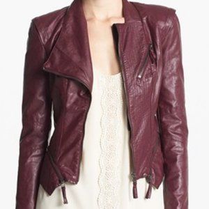 BLANKNYC Faux Leather Moto Jacket in Oxblood (S)